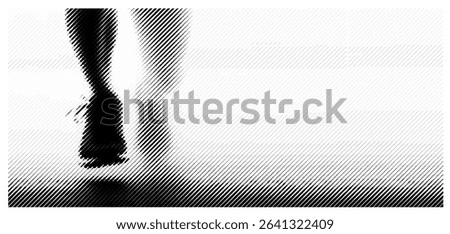 Abstract silhouette of running legs featuring a halftone texture, presented as a minimalist vector illustration of legs in motion.