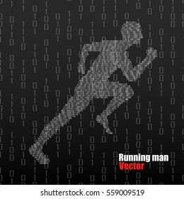 Abstract silhouette running man from binary computer code, vector illustration eps 10