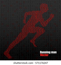 Abstract silhouette running man from binary computer code, vector illustration eps 10