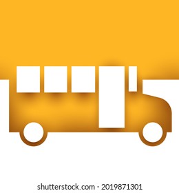 Abstract silhouette of school bus in modern minimalistic style. Creative design background. Cartoon concept for original branding. Paper art vector illustration.