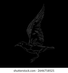 abstract silhouette of a seagull in flight without background