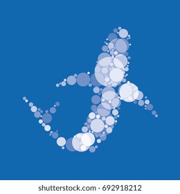 abstract silhouette of shark filled with circles of different sizes and shades of color