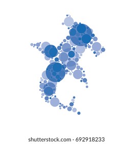 abstract silhouette of shark filled with circles of different sizes and shades of color