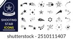 Abstract silhouette of shooting star. Shooting stars icon vector set. Meteorite and comet symbols. Flying comet with tail, falling meteor, abstract galaxy element. Cosmic shine. star vector design.