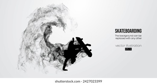 Abstract silhouette of a skateboarder on white background. The skateboarder man is doing a trick. Street skateboarding. Vector illustration