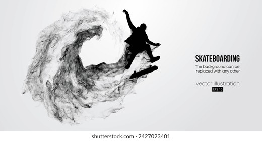 Abstract silhouette of a skateboarder on white background. The skateboarder man is doing a trick. Street skateboarding. Vector illustration