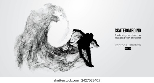 Abstract silhouette of a skateboarder on white background. The skateboarder man is doing a trick. Street skateboarding. Vector illustration