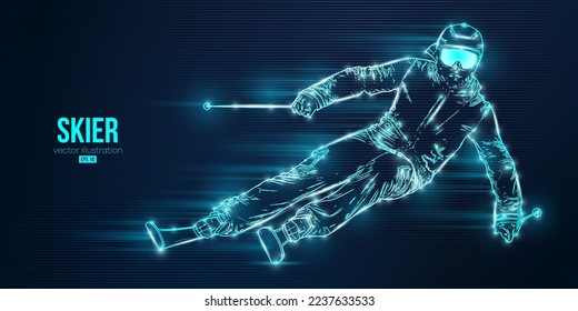 Abstract silhouette of a skiing on black background. The skier man doing a trick. Carving Vector illustration