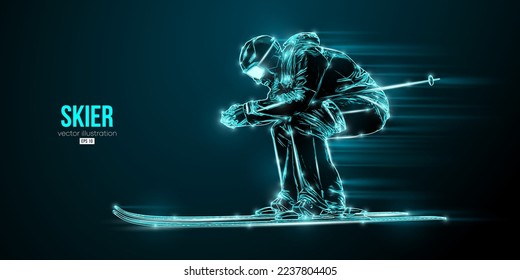 Abstract silhouette of a skiing on black background. The skier man doing a trick. Carving Vector illustration