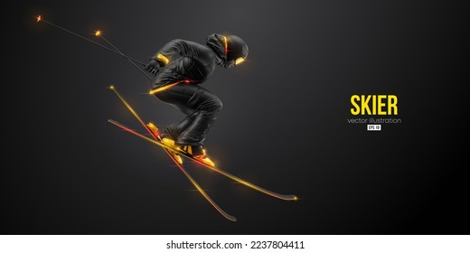 Abstract silhouette of a skiing on black background. The skier man doing a trick. Carving Vector illustration