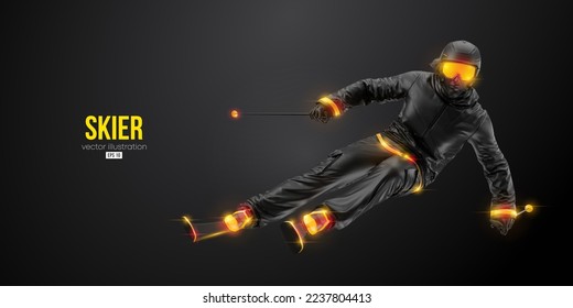 Abstract silhouette of a skiing on black background. The skier man doing a trick. Carving Vector illustration