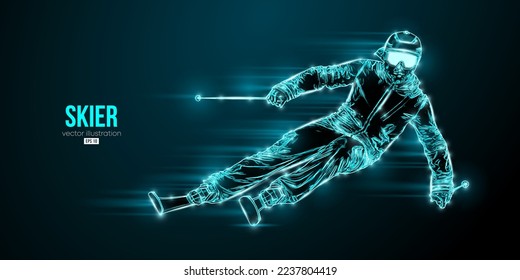 Abstract silhouette of a skiing on black background. The skier man doing a trick. Carving Vector illustration