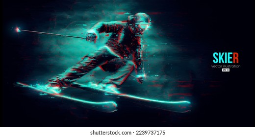 Abstract silhouette of a skiing on black background. The skier man doing a trick. Carving Vector illustration