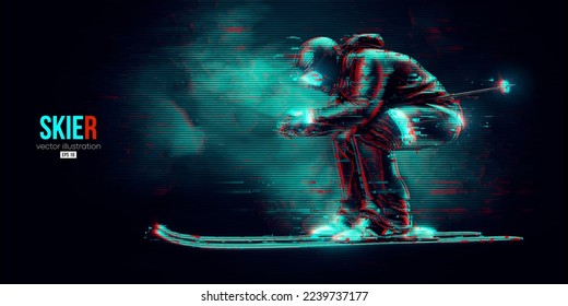 Abstract silhouette of a skiing on black background. The skier man doing a trick. Carving Vector illustration