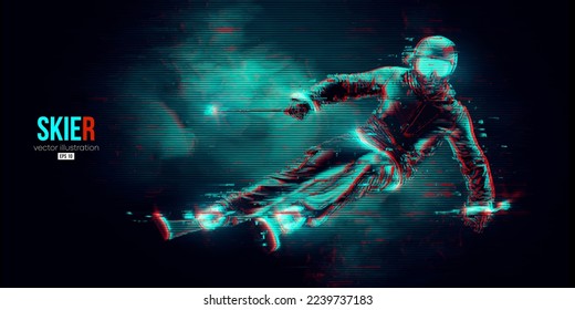 Abstract silhouette of a skiing on black background. The skier man doing a trick. Carving Vector illustration