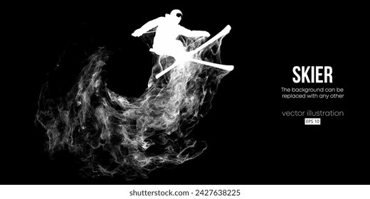 Abstract silhouette of a skiing on black background. The skier man doing a trick. Carving Vector illustration