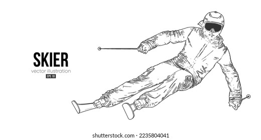 Abstract silhouette of a skiing on white background. The skier man doing a trick. Carving Vector illustration