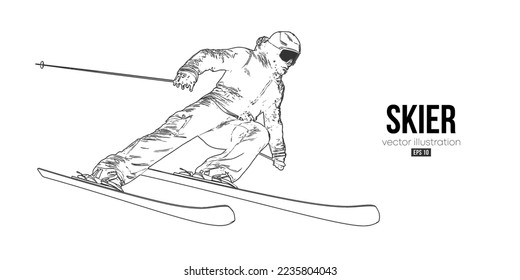 Abstract silhouette of a skiing on white background. The skier man doing a trick. Carving Vector illustration