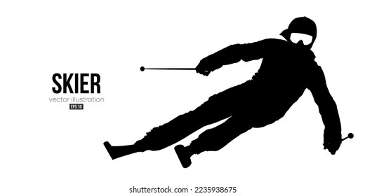 Abstract silhouette of a skiing on white background. The skier man doing a trick. Carving Vector illustration