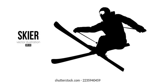 Abstract silhouette of a skiing on white background. The skier man doing a trick. Carving Vector illustration