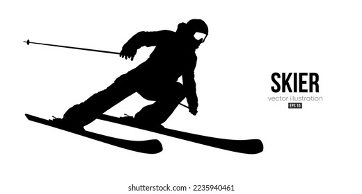 Abstract silhouette of a skiing on white background. The skier man doing a trick. Carving Vector illustration