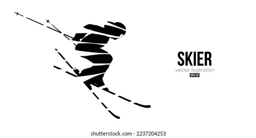 Abstract silhouette of a skiing on white background. The skier man doing a trick. Carving Vector illustration