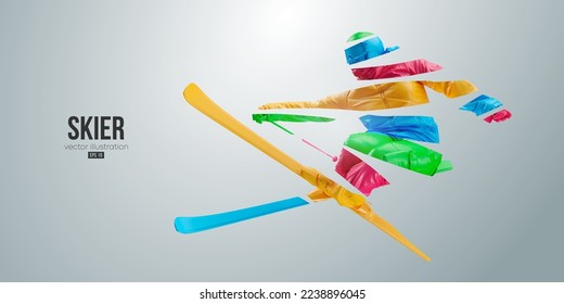 Abstract silhouette of a skiing on white background. The skier man doing a trick. Carving Vector illustration