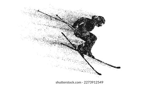 Abstract silhouette of a skiing on white background. The skier man doing a trick. Carving Vector illustration