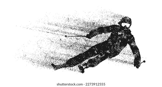 Abstract silhouette of a skiing on white background. The skier man doing a trick. Carving Vector illustration