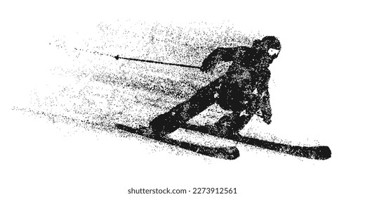 Abstract silhouette of a skiing on white background. The skier man doing a trick. Carving Vector illustration