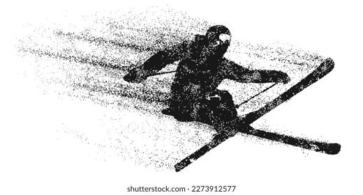 Abstract silhouette of a skiing on white background. The skier man doing a trick. Carving Vector illustration