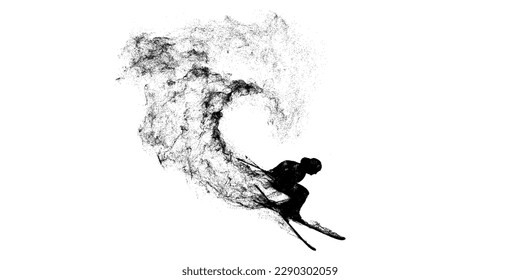 Abstract silhouette of a skiing on white background. The skier man doing a trick. Carving Vector illustration