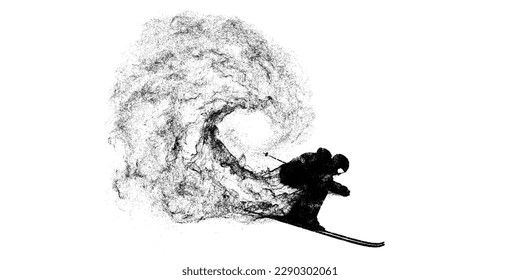 Abstract silhouette of a skiing on white background. The skier man doing a trick. Carving Vector illustration