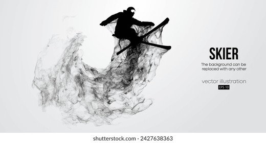 Abstract silhouette of a skiing on white background. The skier man doing a trick. Carving Vector illustration