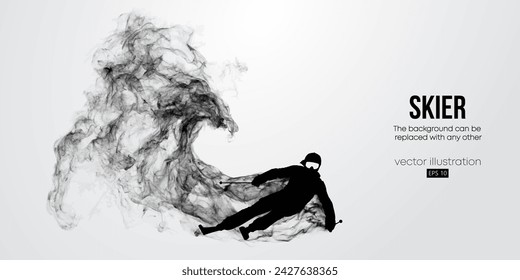 Abstract silhouette of a skiing on white background. The skier man doing a trick. Carving Vector illustration