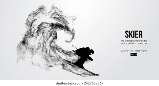 Abstract silhouette of a skiing on white background. The skier man doing a trick. Carving Vector illustration