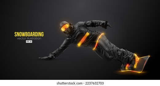 Abstract silhouette of a snowboarding on black background. The snowboarder man doing a trick. Carving. Vector illustration