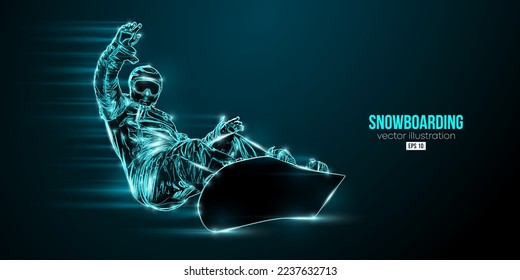 Abstract silhouette of a snowboarding on black background. The snowboarder man doing a trick. Carving. Vector illustration