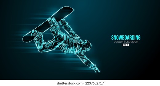 Abstract silhouette of a snowboarding on black background. The snowboarder man doing a trick. Carving. Vector illustration