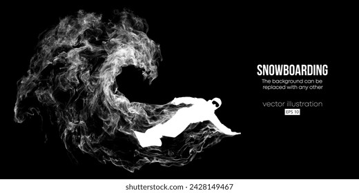 Abstract silhouette of a snowboarding on black background. The snowboarder man doing a trick. Carving. Vector illustration
