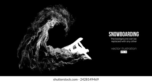 Abstract silhouette of a snowboarding on black background. The snowboarder man doing a trick. Carving. Vector illustration