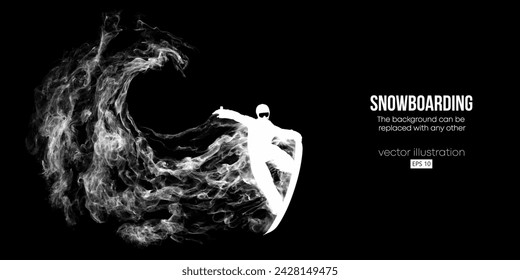 Abstract silhouette of a snowboarding on black background. The snowboarder man doing a trick. Carving. Vector illustration