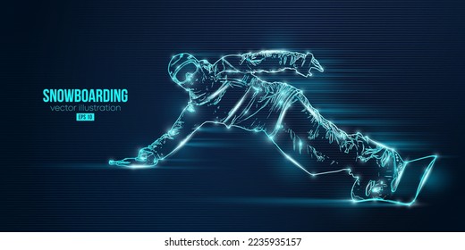 Abstract silhouette of a snowboarding on blue background. The snowboarder man doing a trick. Carving. Vector illustration