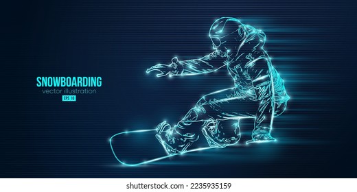 Abstract silhouette of a snowboarding on blue background. The snowboarder man doing a trick. Carving. Vector illustration