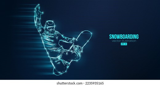 Abstract silhouette of a snowboarding on blue background. The snowboarder man doing a trick. Carving. Vector illustration