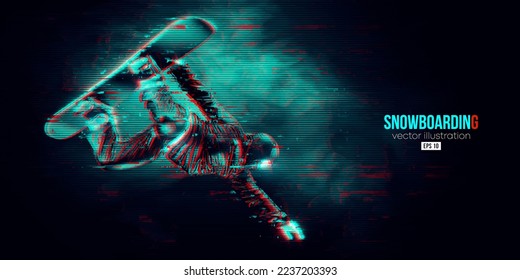 Abstract silhouette of a snowboarding on blue background. The snowboarder man doing a trick. Carving. Vector illustration