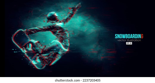 Abstract silhouette of a snowboarding on blue background. The snowboarder man doing a trick. Carving. Vector illustration