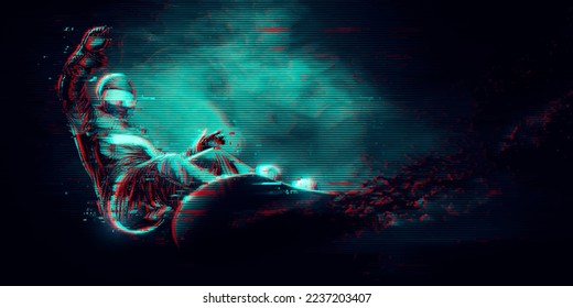 Abstract silhouette of a snowboarding on blue background. The snowboarder man doing a trick. Carving. Vector illustration