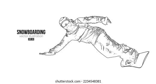 Abstract silhouette of a snowboarding on white background. The snowboarder man doing a trick. Carving. Vector illustration