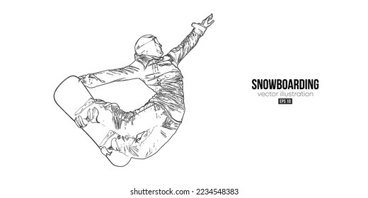 Abstract silhouette of a snowboarding on white background. The snowboarder man doing a trick. Carving. Vector illustration